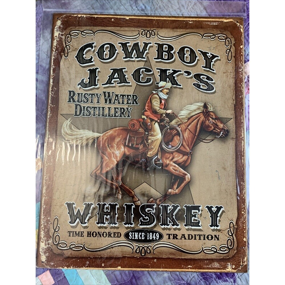 Cowboy Jack’s Whiskey Ad 12.5" X 16" Man Cave Bar Garage Shop Wall Decor